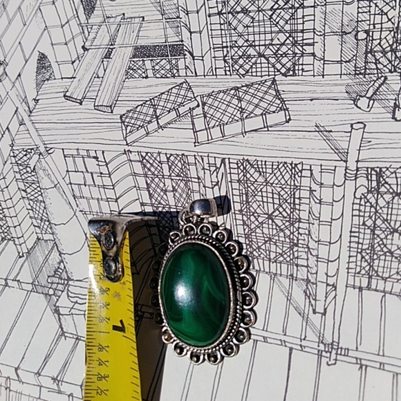 Large Malachite sterling silver pendant boho bead - Picture 3 of 3
